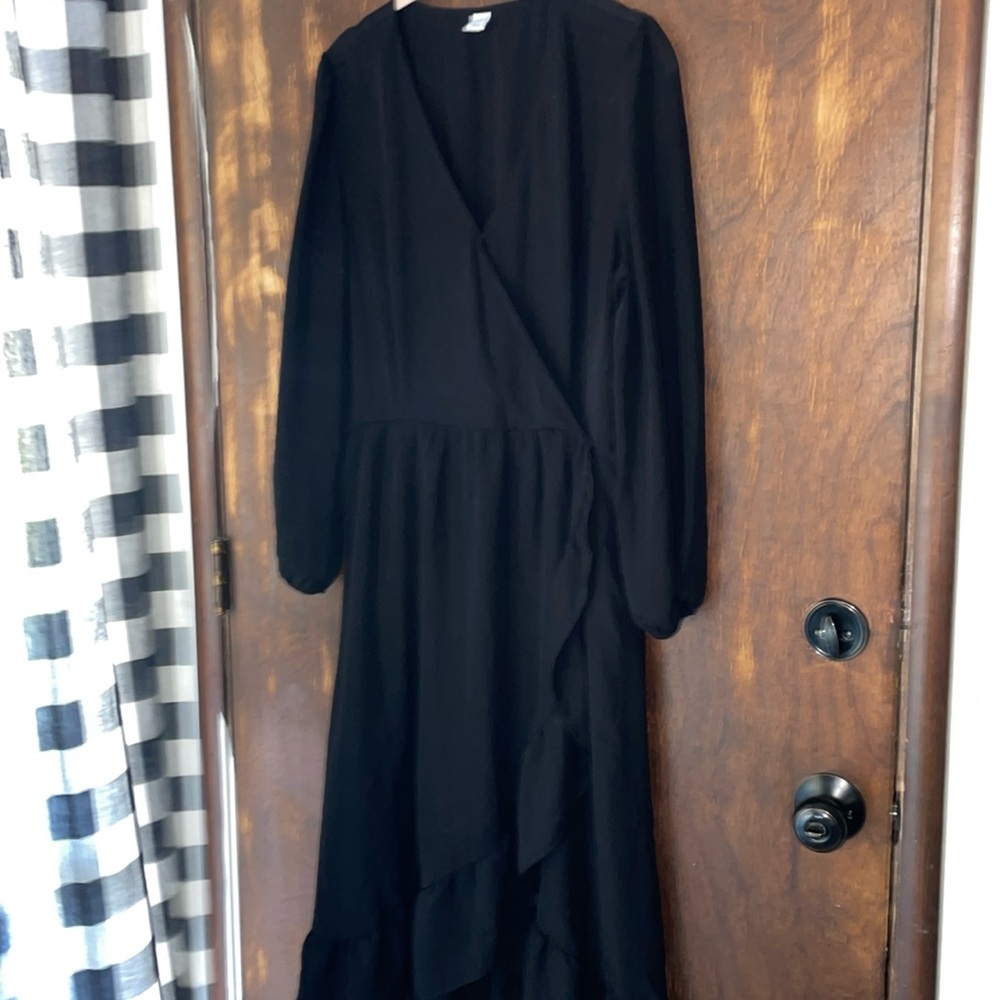 Old nacy black ruffle faux wrap dress - Picture 2 of 8
